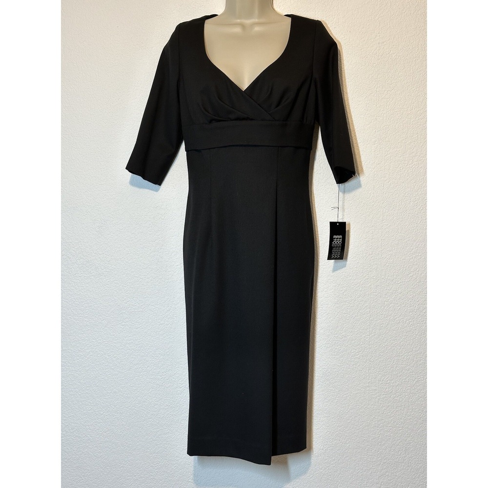 NEW‎ Etcetera Sz 6 Black Knit Shift Dress Empire Waist Short Sleeve Minimalist